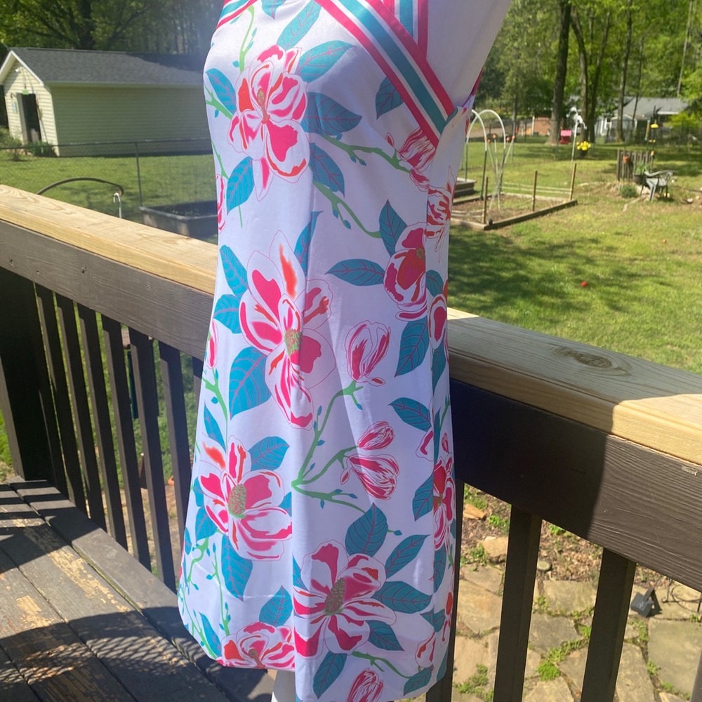 Gretchen Scott Designs Pink and White Halter Mini Dress